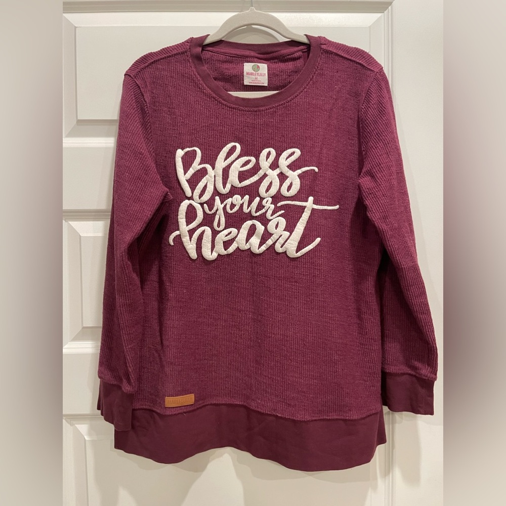 Marley Lilly- Burgundy “Bless Your Heart” Corded Sweatshirt- Size Medium